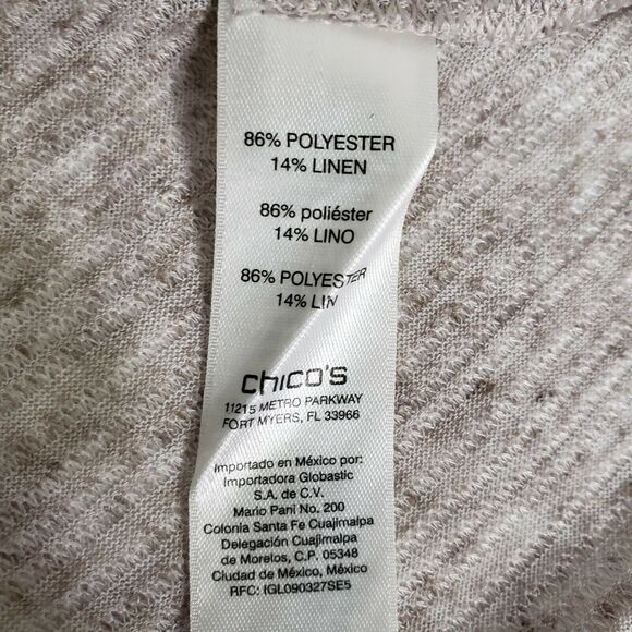 Chicos Womens Top Size 0 Small 4 Summer Scoop Seam Tunic Linen Blend 3/4 Sleeve - Picture 7 of 8